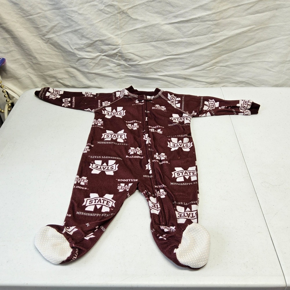 Genuine Stuff Mississippi State Bulldogs Footed Pajama Kids 3/6M Maroon Logo Zip